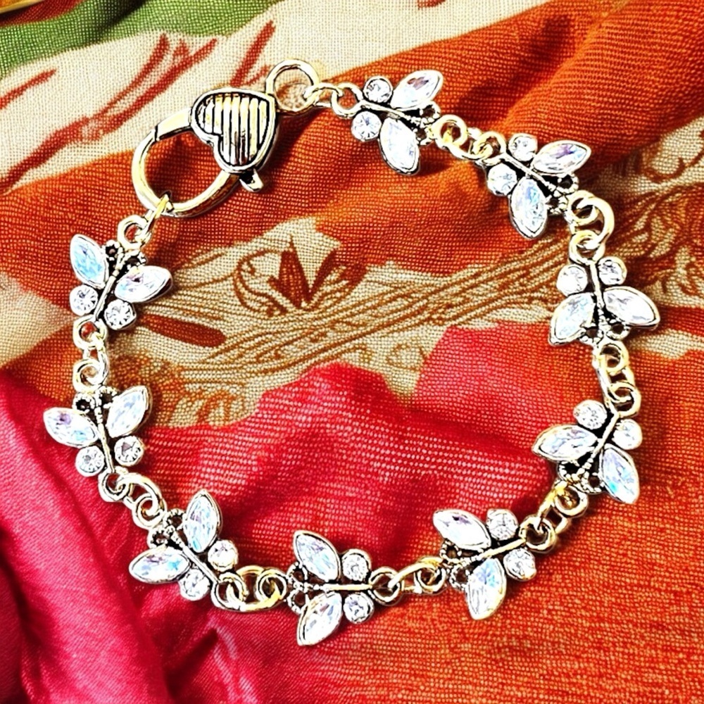 Gold Toned and Rhinestone Butterfly Bracelet
